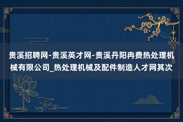 贵溪招聘网-贵溪英才网-贵溪丹阳冉费热处理机械有限公司_热处理机械及配件制造人才网其次
